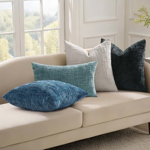 decorUhome Textured Chenille Throw Pillow Covers 26x26 Set of 2 Navy Blue - Image 5