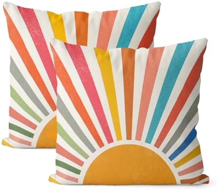 Summer Pillow Covers 16x16 Set of 2 Colorful Stripes Yellow Sunshine Throw by GOLIANDA