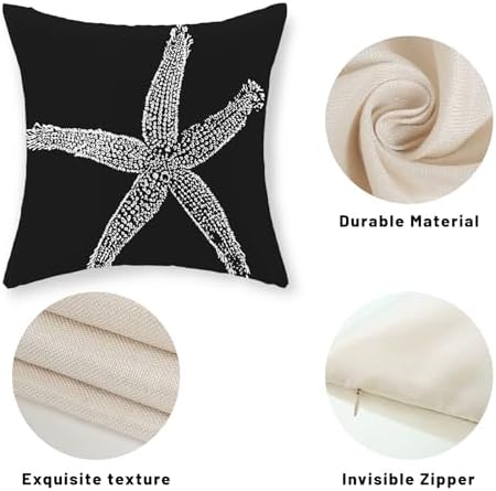Coastal Pillow Covers 18x18 Set of 2 Black Starfish Throw Pillows Nautical - Image 7