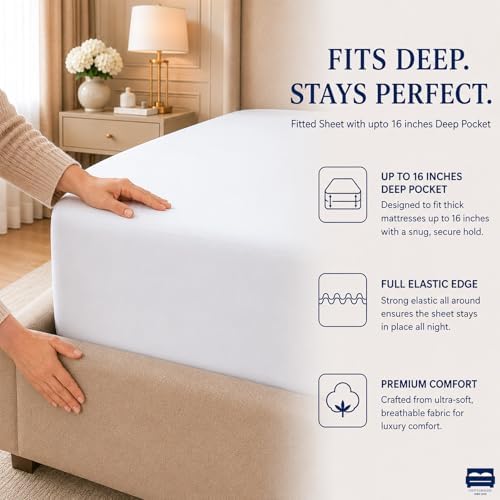 Cottingon 4 Piece Queen Sheets Fits 16" Deep, Egyptian Cotton - Image 7