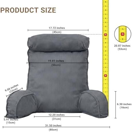 Reading Pillow for Bed with Detachable Neck Roll and Shredded Memory Foam - Image 2
