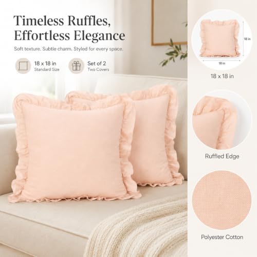 JoraLion Ruffled Throw Pillow Cover 18x18 Solid Blush Pink - Image 2