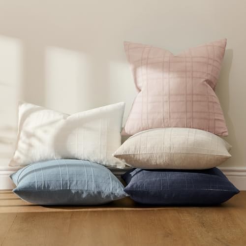 MIULEE Linen Plaid Pillow Covers Decorative 18x18 Light Pink - Image 7