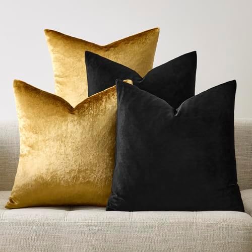 GIGIZAZA Pack of 4 Decorative Velvet Pillow Covers 20x20 Black Gold by GIGIZAZAFocusingonhomedecoration