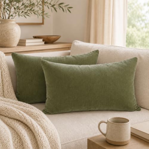 JoraLion Chenille Lumbar Pillow Covers 12x20 inch Olive Sage Green - Image 7