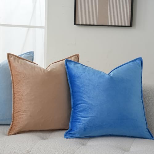Velvet Royal Blue Throw Pillow Covers 16”x16”Pack of 2 Soft Decorative - Image 4