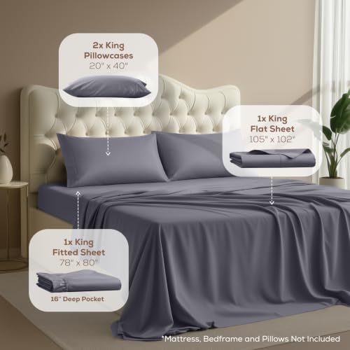 King Sheets Set, 4 Pieces 16" Deep Pocket Hotel Luxury Bed Sheets - Image 2
