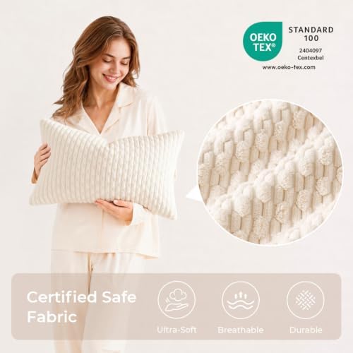 Kevin Textile Soft Corduroy 12"x24" Lumbar Pillow Cover 1 Pack, Cream White - Image 5