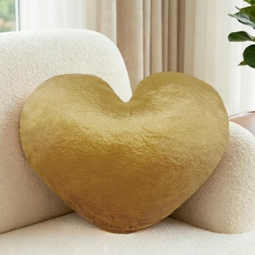 Gold Heart Pillow 16" Decorative Throw Pillows by Nmkopzy
