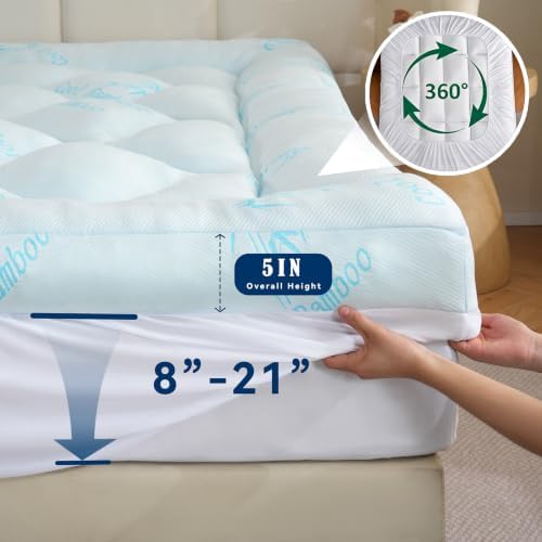 DOWNCOOL 5 Inch Cooling Queen Mattress Topper, Bamboo Viscose Air Layer | Ultra - Image 4