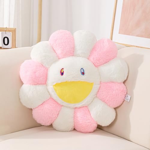 FIONOUT Pink White Flower Pillow, Daisy Decorative Cushion, 23.6 Inch by FIONOUT