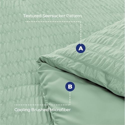 HYMOKEGE Sage Green Oversized King Comforter Set Seersucker 7 Pieces, All - Image 4