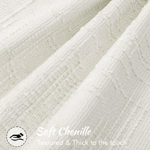 decorUhome Chenille Throw Pillow Covers 22x22 Set of 2, Cream White - Image 2