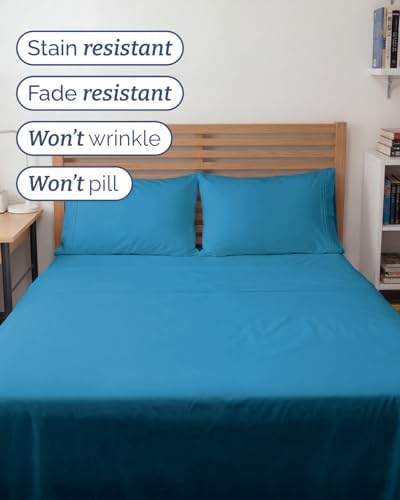 Full XL Sheets - 4 Piece Full XL Sheet Set - Cool & Breathable - Denim Blue - Image 5
