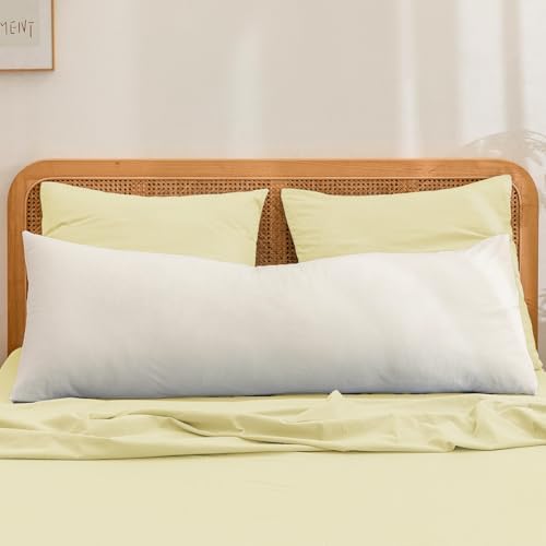 BESTOUCH Washed Cotton Pillowcases Linen Feel Light Yellow Euro - Image 3