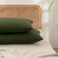 BESTOUCH Washed Cotton Pillowcases Linen Feel Olive Green 14 X 22 inch by BESTOUCH