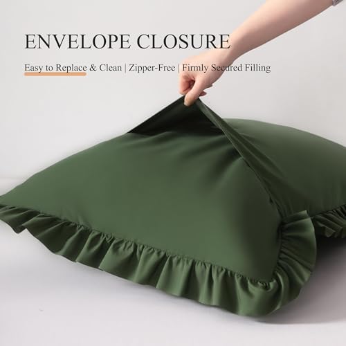 Ruffled Standard Pillow Shams, 2 Pack, 20x26 Inches, Olive Green - Image 6