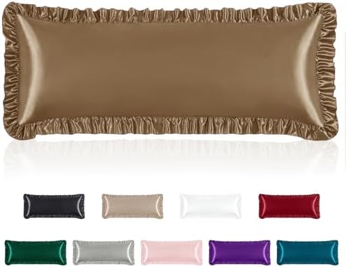 Homiest Camel Brown Ruffle Satin Body Pillow Cover by Homiest