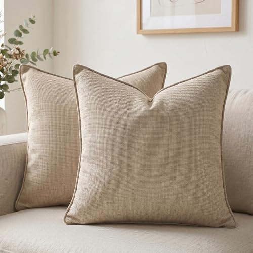 Fancy Homi Set of 2 Taupe 20x20 Inch Soft Chenille Decorative Throw Pillow by Fancy+Homi