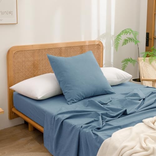 BESTOUCH Washed Cotton Pillowcases Linen Feel Dark Blue Euro by BESTOUCH