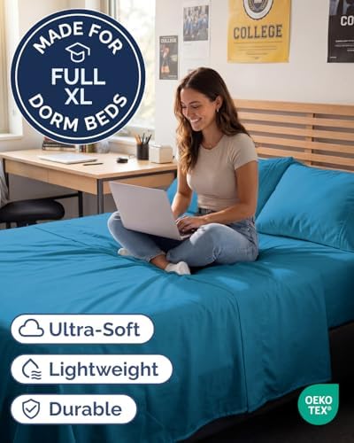 Full XL Sheets - 4 Piece Full XL Sheet Set - Cool & Breathable - Denim Blue - Image 2