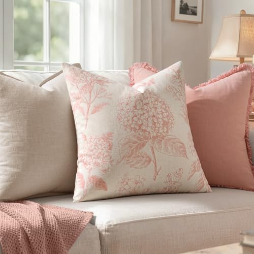 Set of 2 Decorative Floral Pillow Covers 18x18 Inch Light Pink - Image 3