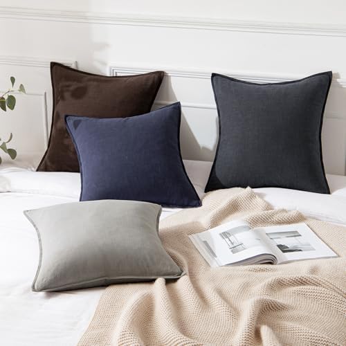 MIULEE Decorative Linen Pillow Covers 18x18 Inch Navy - Image 4
