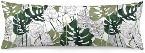 Palm Leaf Body Pillow Cover Green Tropical Leaves Long Pillow Case by AELMARNEE