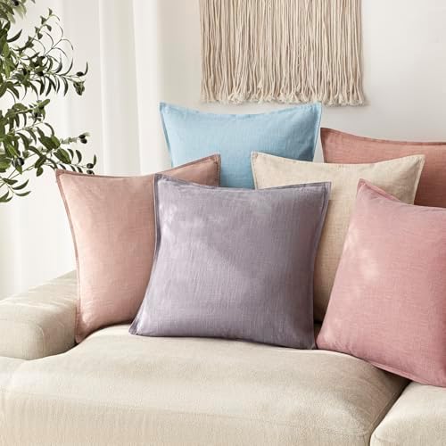 Foindtower Linen Solid Decorative Throw Pillow Covers 22x22 Light Purple - Image 5