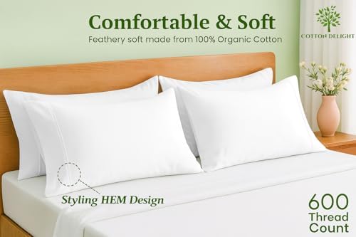 Cotton Delight 100% Organic Cotton Standard Pillowcases Set of 2 – 600 Thread - Image 2
