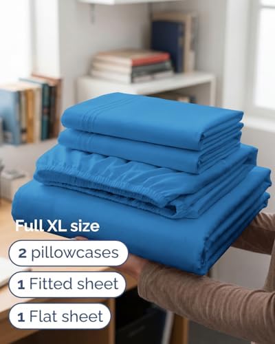 Full XL Sheets - 4 Piece Full XL Sheet Set - Cool & Breathable - Royal Blue - Image 3