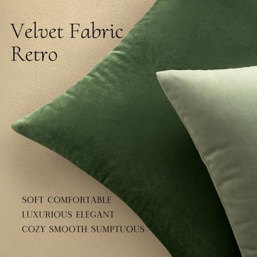 MIULEE 24x24 Inch Pack of 2 Euro Velvet Throw Pillow Covers Moss Green - Image 5