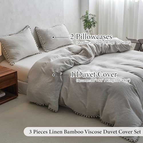 Simple&Opulence French Linen Blended Duvet Cover Queen, Flax Viscose Derived - Image 6