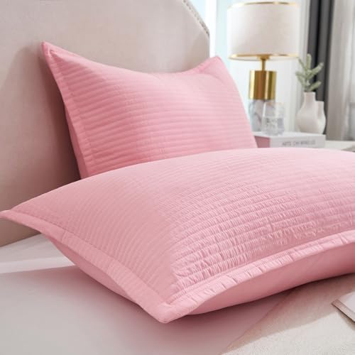 Stripe Quilted Pillowcases Set of 2, Standard Size Envelope Pillow Covers Soft - Image 4