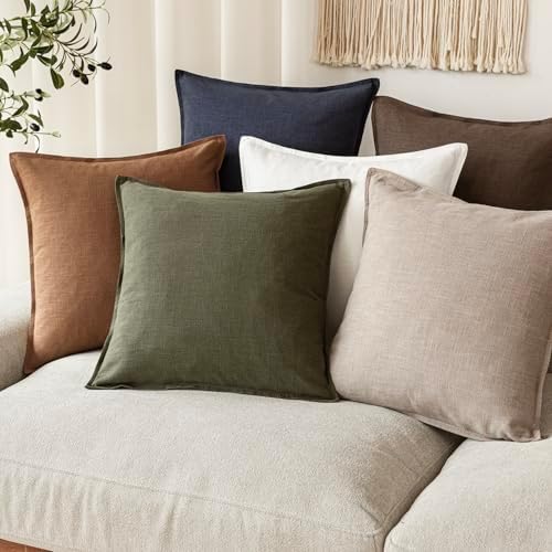 Foindtower Linen Solid Decorative Throw Pillow Covers 20x20 Natural Linen - Image 7