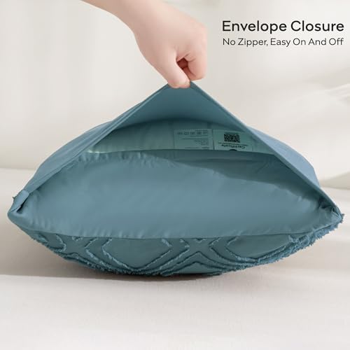 JELLYMONI Grayish Blue Grid Tufted Pillowcases Standard Size - Image 2