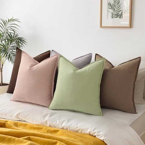 decorUhome Fall Light Brown Linen Throw Pillow Covers 22x22 Set of 2 - Image 6