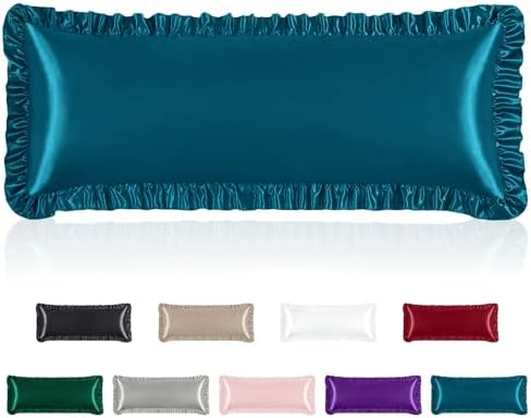 Homiest Dark Teal Ruffle Satin Body Pillow Cover by Homiest