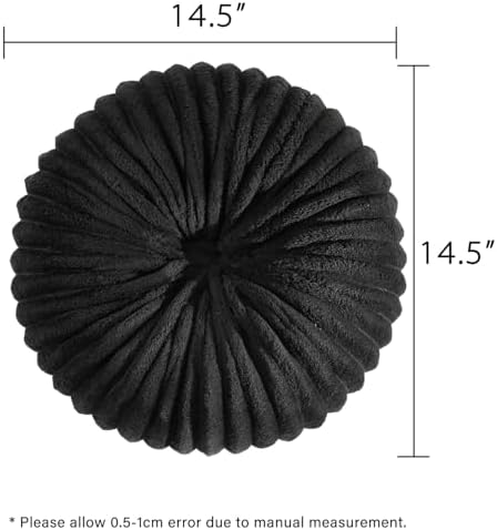 HIG Set of 2 Black Flannel Decorative Round Pleated Throw Pillows - Image 3