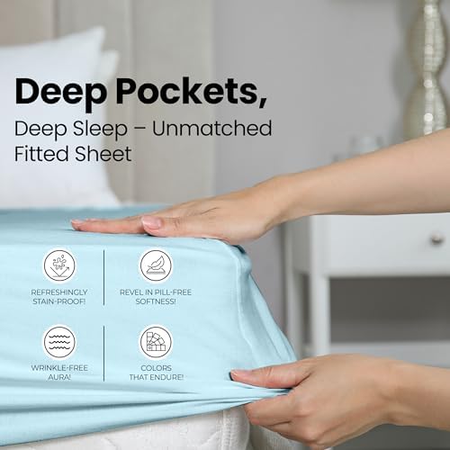 Queen Fitted Sheet, Ultra Soft Fits Up to 15 Inch Deep Pocket, Ice Blue - Image 4