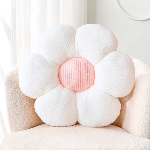 Kcvvcr Soft White Pink 19.6" Flower Pillow by Kcvvcr