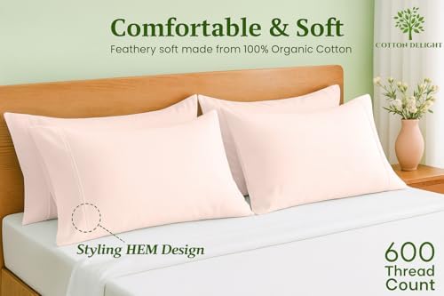 Cotton Delight 100% Organic Cotton Standard Pillowcases Set of 2 – 600 Thread - Image 2
