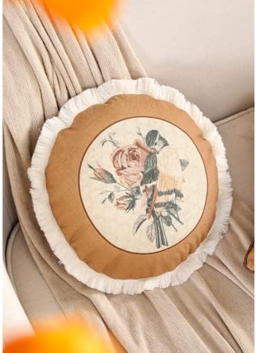 patdrea French Vintage Linen Pillow Cover, Diameter 16"-ParkerEstate D - Image 4