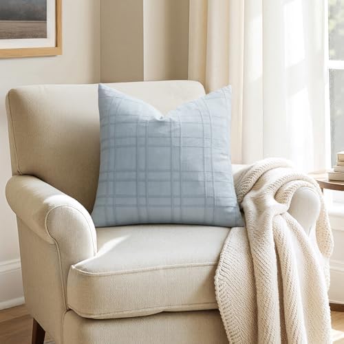 MIULEE Linen Plaid Pillow Covers Decorative 18x18 Coastal Blue - Image 5