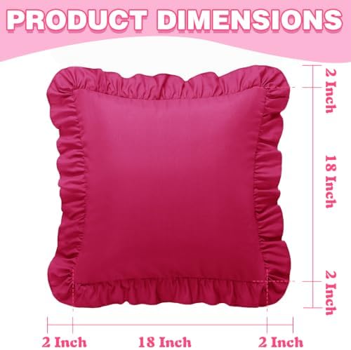 KKJIAF 2 Pack Ruffle Pillow Cases 18x18 Inches, Hot Pink - Image 3