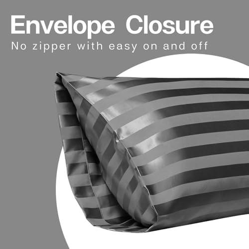 MR&HM Satin Body Pillow case, Dark Grey Striped - Image 3