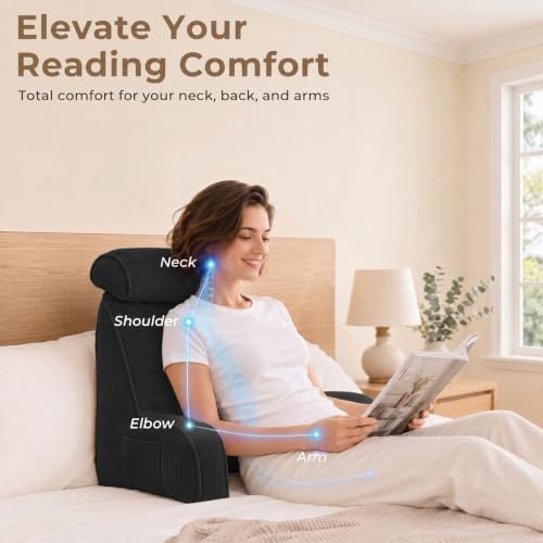 Reading Pillow for Bed with Detachable Neck Roll and Shredded Memory Foam - Image 3