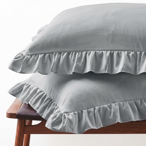 Set of 2 Brushed Microfiber Ruffle Pillow Cases Body Silver Gray by FMLIUY