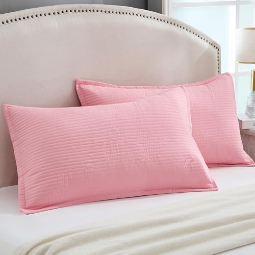 Stripe Quilted Pillowcases Set of 2, King Size Envelope Pillow Covers Soft by Uhamho
