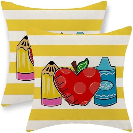 Classroom Pillow Covers 18x18 Inch Set of 2 Yellow Stripes Preppy Throw Pillows by GOLIANDA